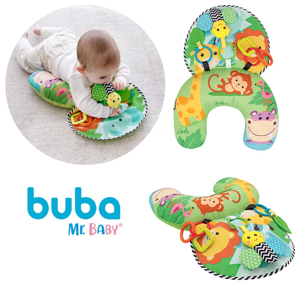 Almofada para Bebê Meia-Lua de Atividades Tummy Time com Brinquedo Móbile Mordedor Buba