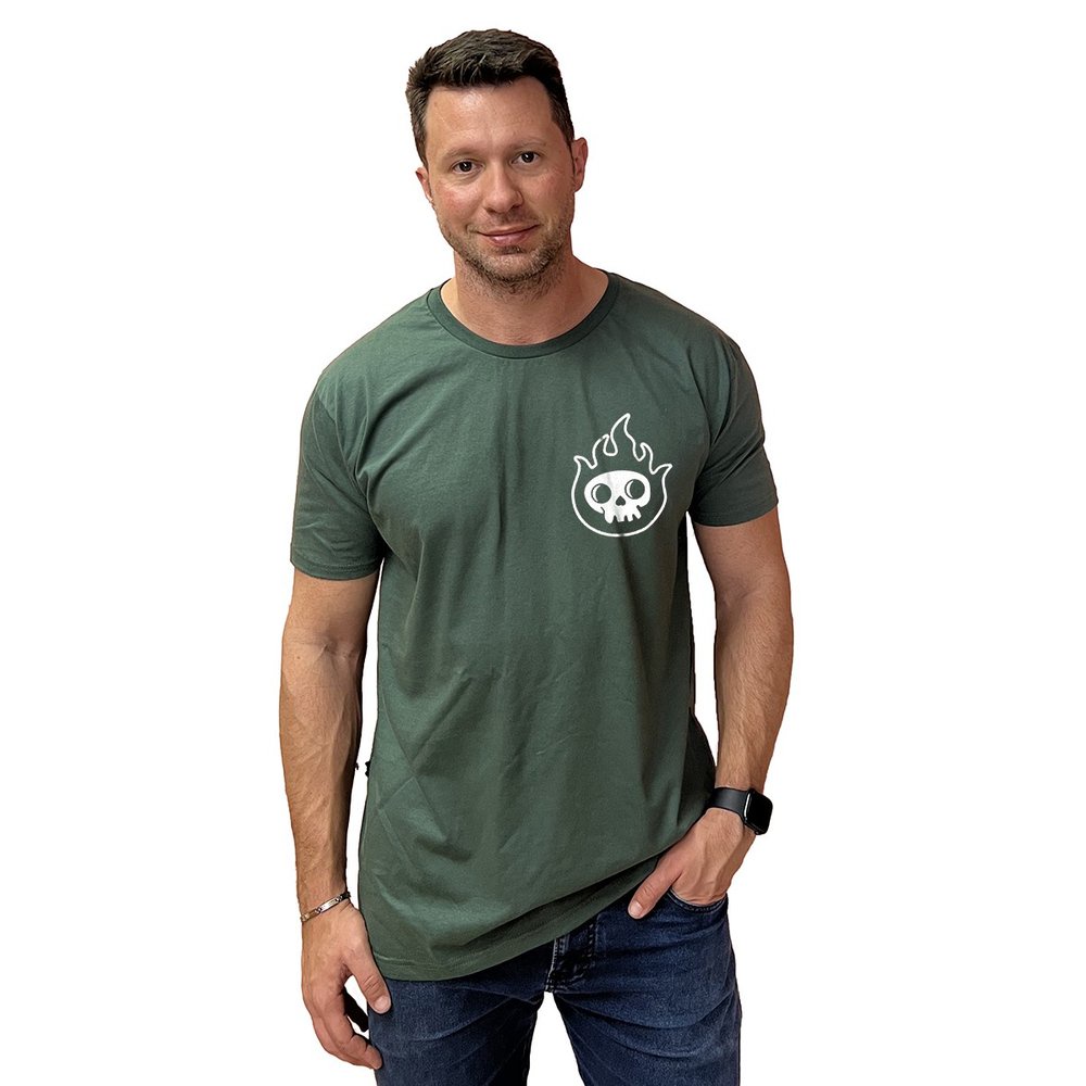 Camiseta Caveirinha em Chamas Verde Manga Curta Unissex