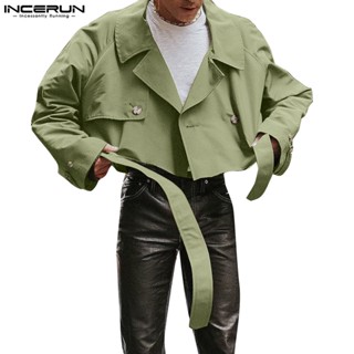 INCERUN Homens Vintage Cor Sólida Casual Manga Longa Lapela Casacos Windbreaker