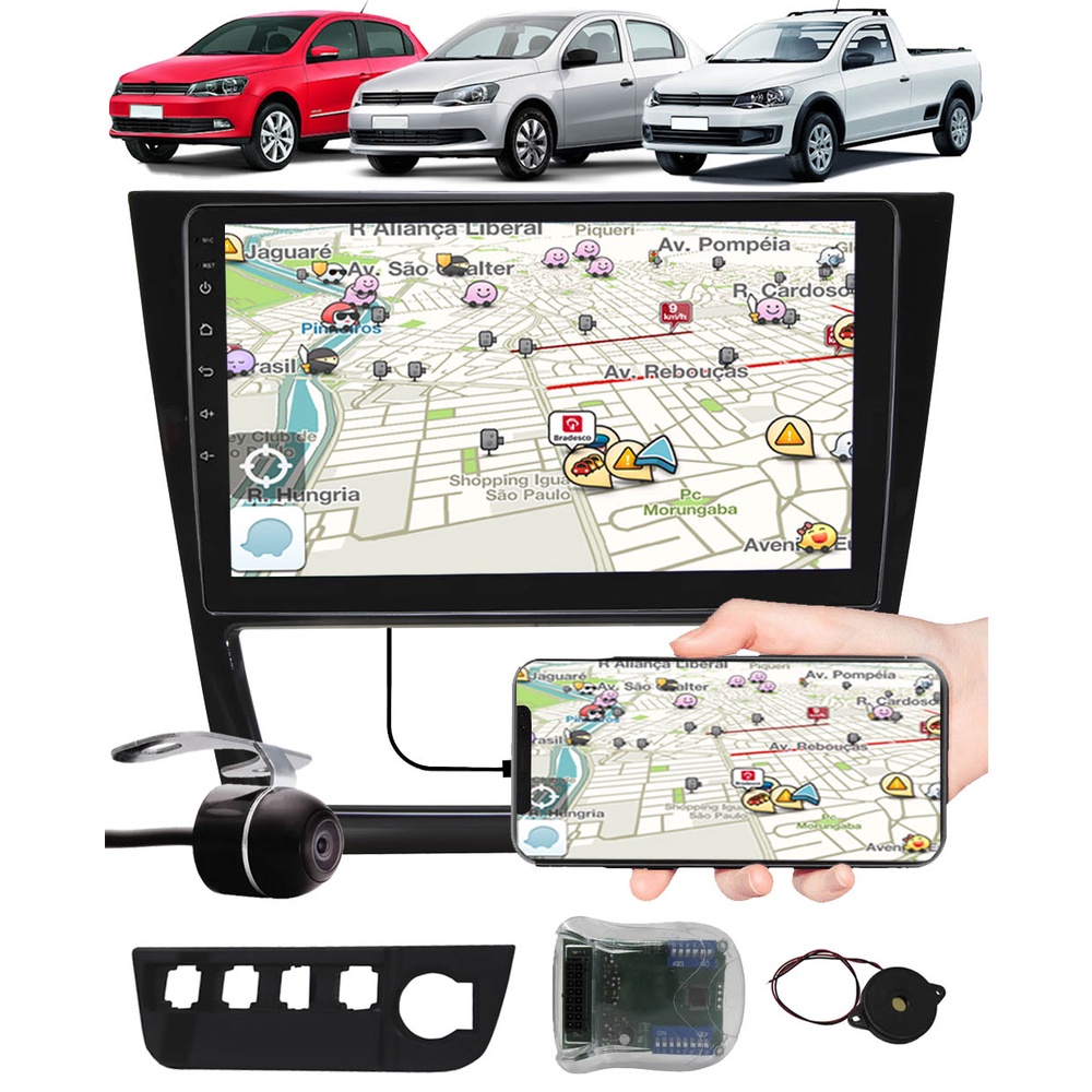 Multimídia 9" Vw Gol Saveiro Voyage G6 Espelhamento USB Bluetooth Moldura Painel Câmera Ré Interface Comando de Volante