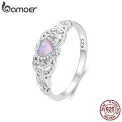 Bamoer 925 Sterling Sliver Ring Opala Cor-De-Rosa Design Jóias De Moda Presentes Para Mulheres BSR512