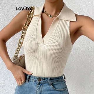 Lovito Regata Casual De Malha Canelada Lisa Para Mulheres LNL36093 (Damasco/Preto)
