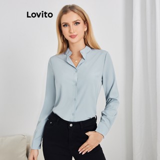 Lovito Blusa com Botões Básica para Mulheres LBE04123 (Azul)