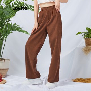 Lovito Casual Calças Femininas com Bolsos Básica Lisa L11D22 (Marrom/Caqui/Preto)