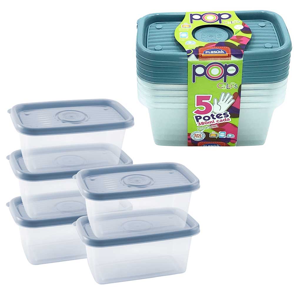 Kit com 5  Potes Mantimentos Alimentos comida salada papinha frutas vasilha marmita tapauer geladeira freezer microondas