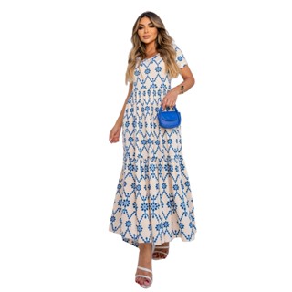 Vestido Longo de Malha Estampa Floral