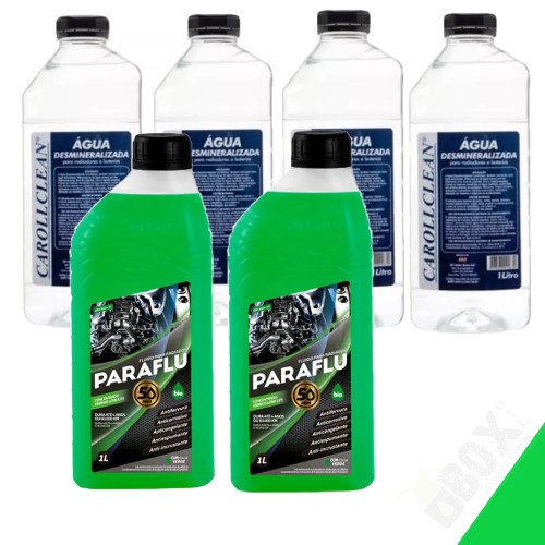 KIT 2 PARAFLU CONCENTRADO VERDE E 4 ÁGUAS DESMINERALIZADA