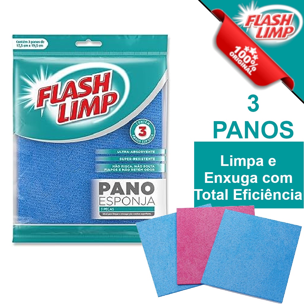 Pano Esponja Flash Limp Ultra Absorvente Limpa e Enxuga