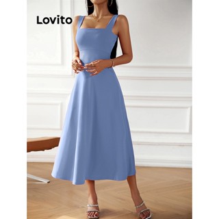 Lovito Vestido Elegante Liso Com Amarração Nas Costas Para Mulheres LNL35071 (Damasco/Azul)