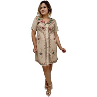 Vestido Curto Indiano Manga Amarração nas Costas Botão S13