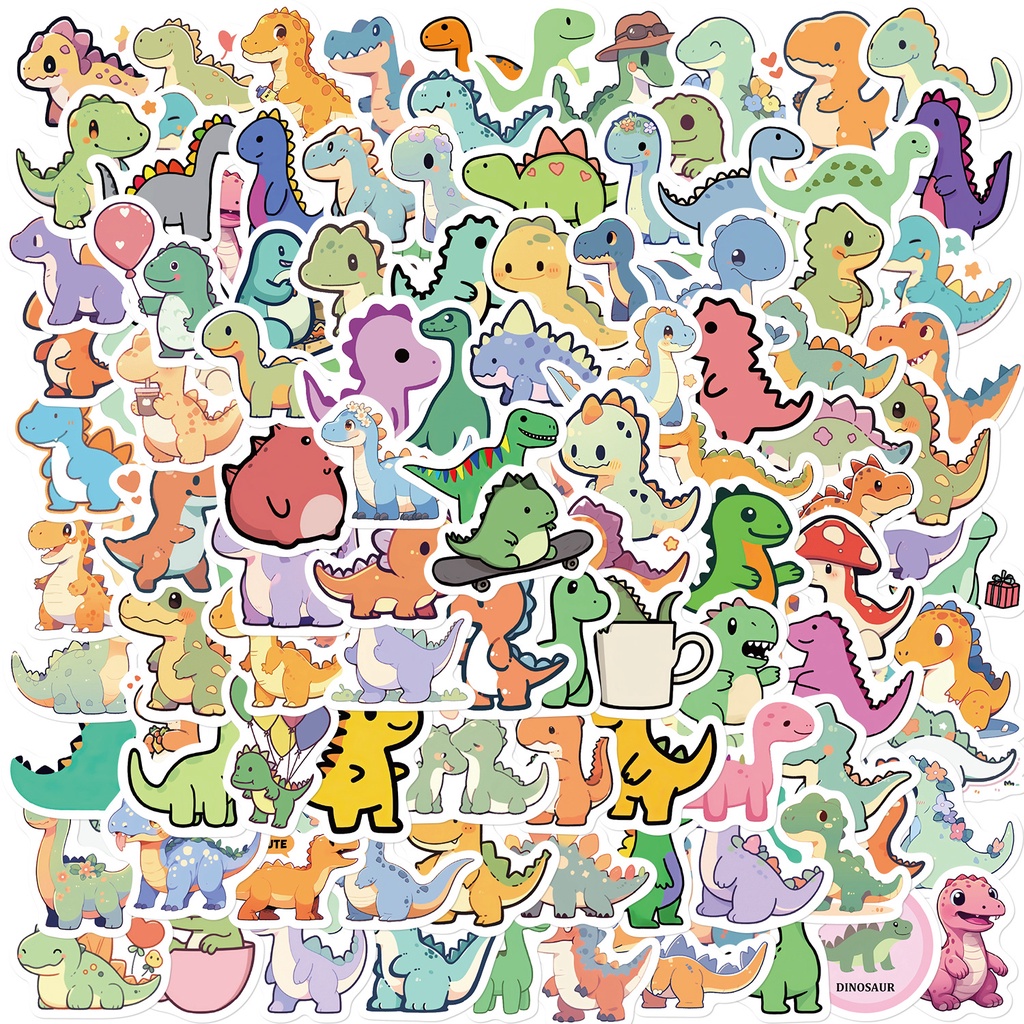 100 pcs Dinossauros De Desenho Animado Pequenos E Fofos Adesivos De PVC À Prova D'água em Oferta na Shopee