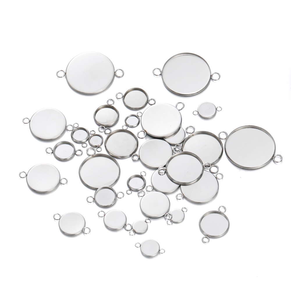 St. kunkka 20Pcs 6-25mm Pingente de aço inoxidável com duplo furo para o fundo da bandeja em branco pode ser usado para acessórios de confecção de jóias de bricolagem