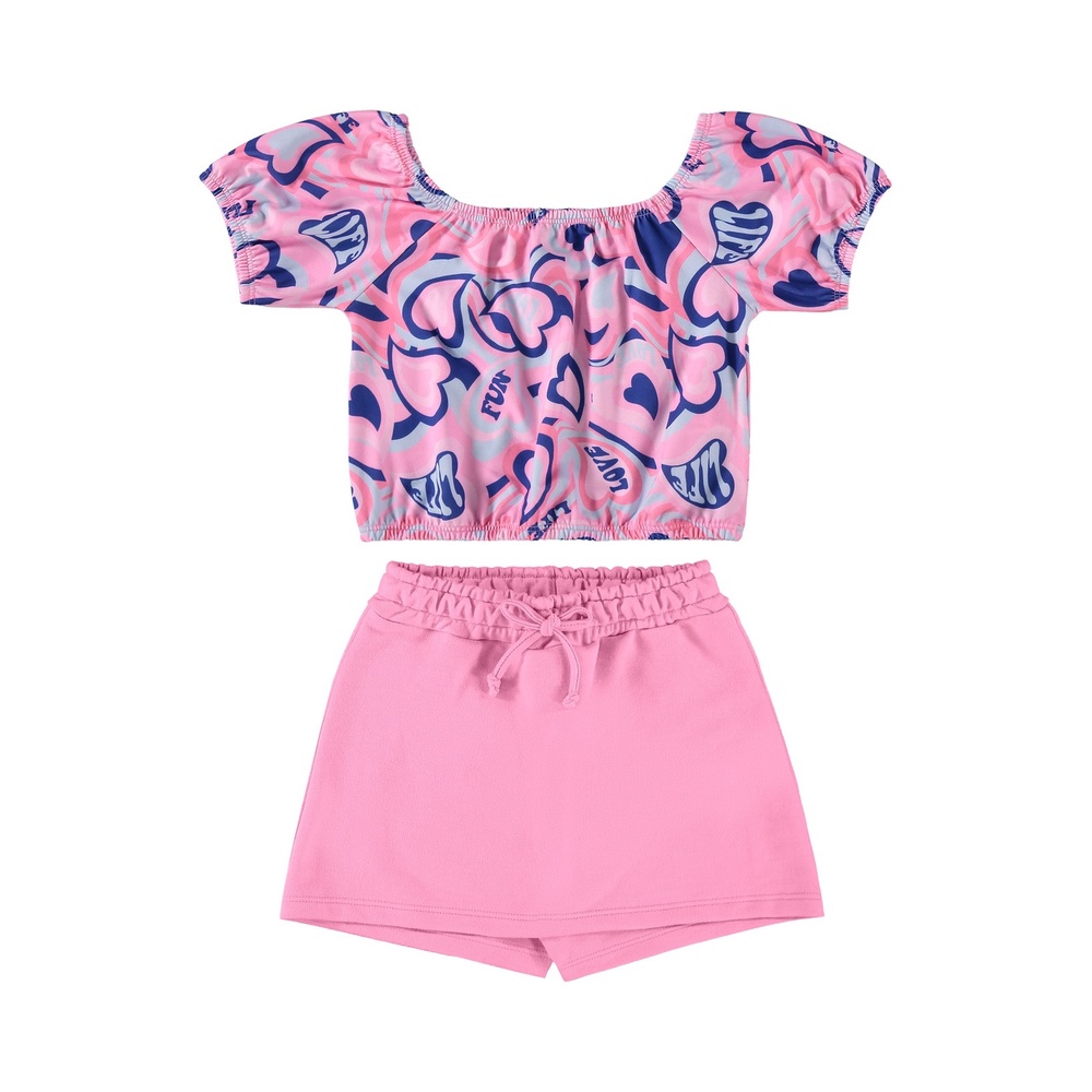 Conjunto Cropped e Short-Saia Infantil Guloseima em Oferta na Shopee