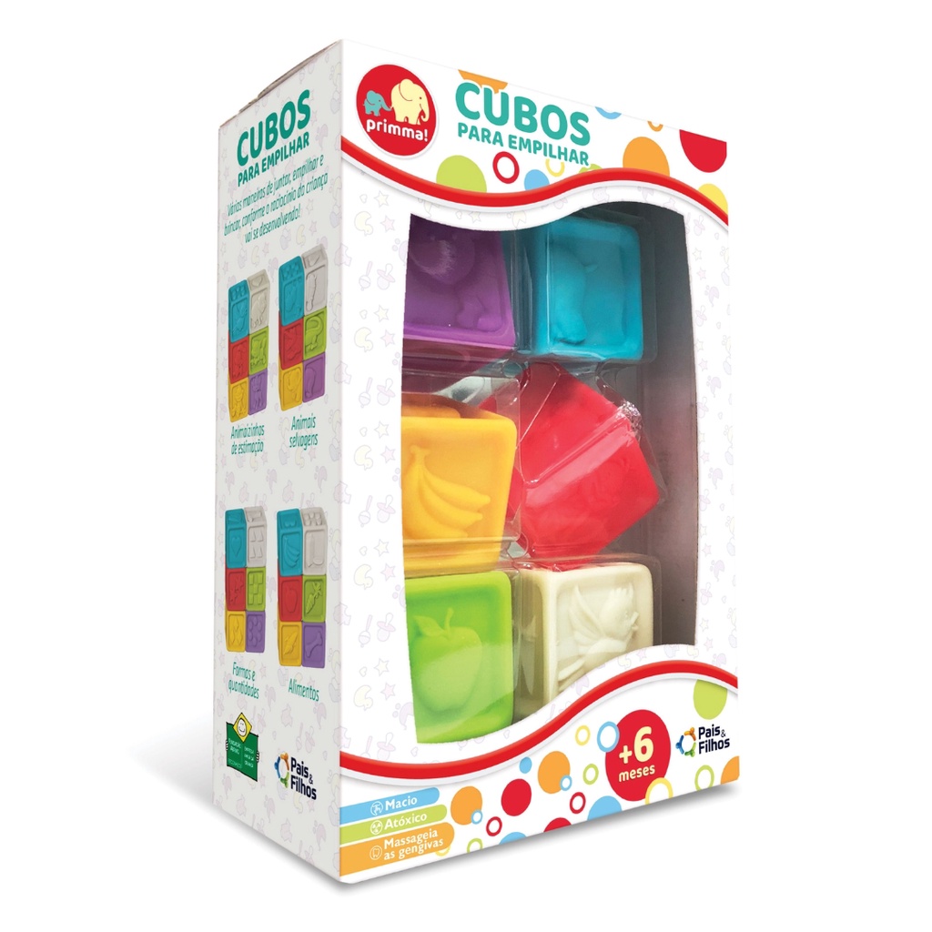 Cubos para Empilhar Mordedor Blocos Coloridos para Bebê Pais e Filhos 10821