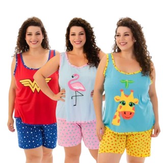 Kit 2 Pijamas Feminino Plus Size Verão | Ideal Para o Verão |Malha Leve, Fresca e Confortável | P ao 54| Conforto Diário