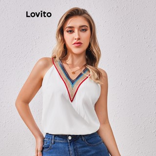 Lovito Blusa Feminina Boho Com Gola Simples E Babados LBL07012