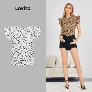 Lovito Blusa Feminina Casual De Bolinhas Com Laço Nas Costas E Colorblock LBE04022 (Cáqui)