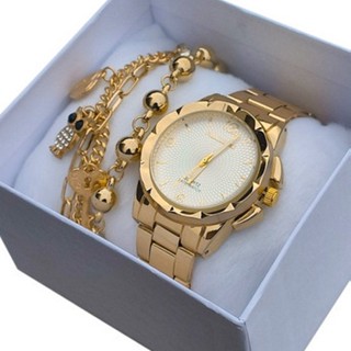 Relogios Feminino Banhado + Pulseira Kit Relógio Feminino Dourado Super Lindo