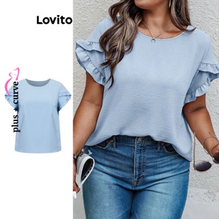 Lovito Blusa Plus Size Curva Casual Com Babados Lisos Para Mulheres LBL07150