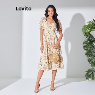 Lovito Vestido Feminino Elegante Com Estrutura Floral E Mangas Bufantes Com Cordão LBL07206