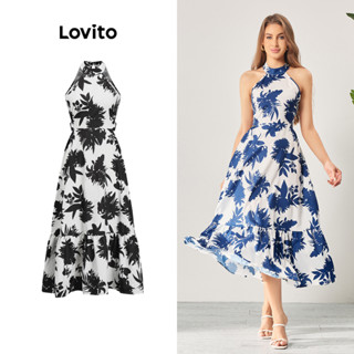 Lovito Vestido Boho Tropical com Recortes e Amarração nas Costas para Mulheres LBL06112 (Multicolorido)