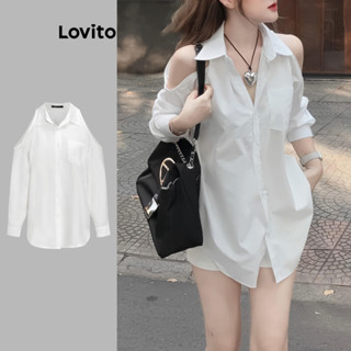 Lovito Casual Blusa Feminina Lisa com Recorte L67AD001 (Branca)