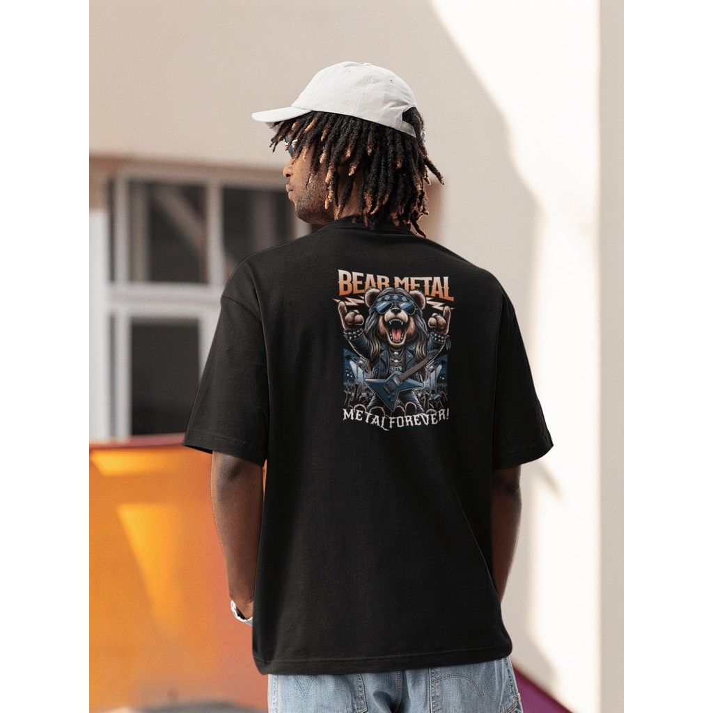 Camisa Camiseta Oversized Streetwear Ombro Caído Estampada Masculino e Feminino 100% Algodão Confortável Academia - Bear