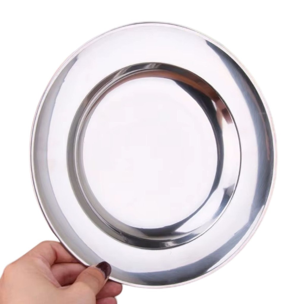 Prato Aço Inox Fundo Redondo Resistente Cozinha Kehome 24cm