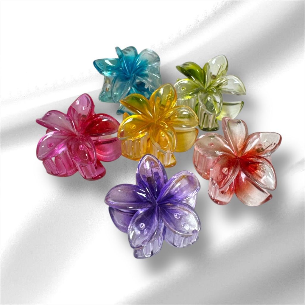 Kit 3 Presilha De Cabelo Flor Transparente Estilo Havaiano Piranha Grampo De Garra de Cabelo 4 cm