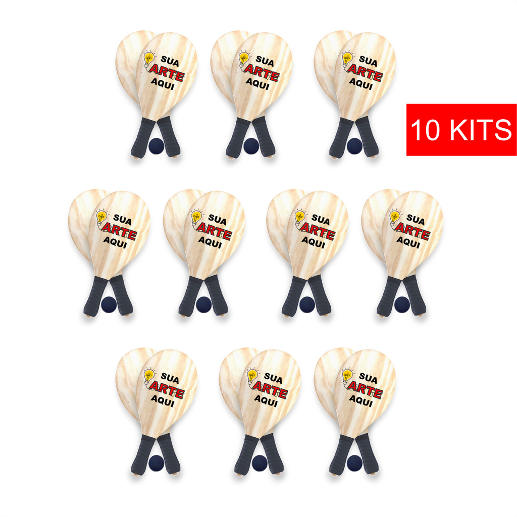 10 Kits Personalizados de 2 Raquetes de Frescobol 1 Bolinha