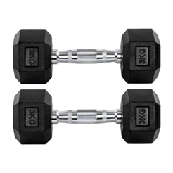 Par Halteres 3kg + 3kg Dumbbell Sextavado Emborrachado Pegada Cromada Gallant (GDB03F3B-PT)
