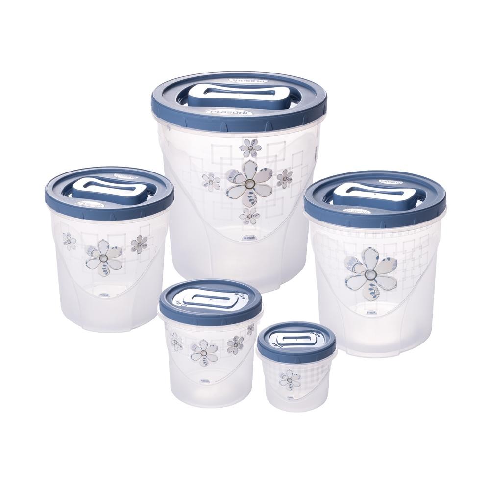 Kit 5 Potes Porta Mantimentos Redondos Azul Floral Plasútil em Oferta na Shopee