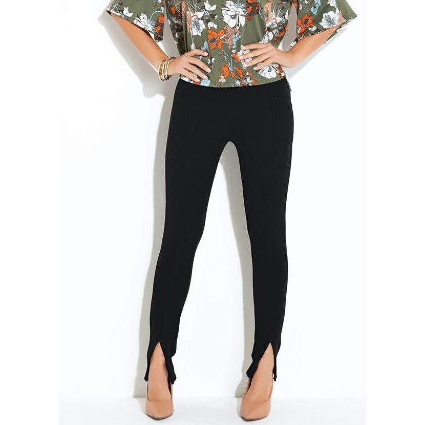Calça Cintura Alta Com Fendas Na Barra Preto Quintess - Women Clothes