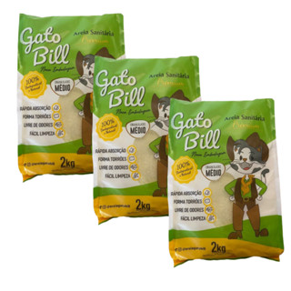 KIT 3 AREIAS HIGIENICA GATO BILL PREMIUM GRÃOS MÉDIOS MILHO E MANDIOCA 6KG em Oferta na Shopee