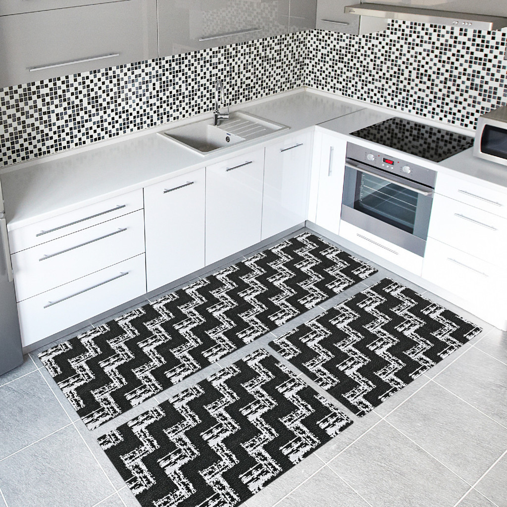 Kit Tapete de Cozinha 3 Peças em Tecido Jacquard com Látex