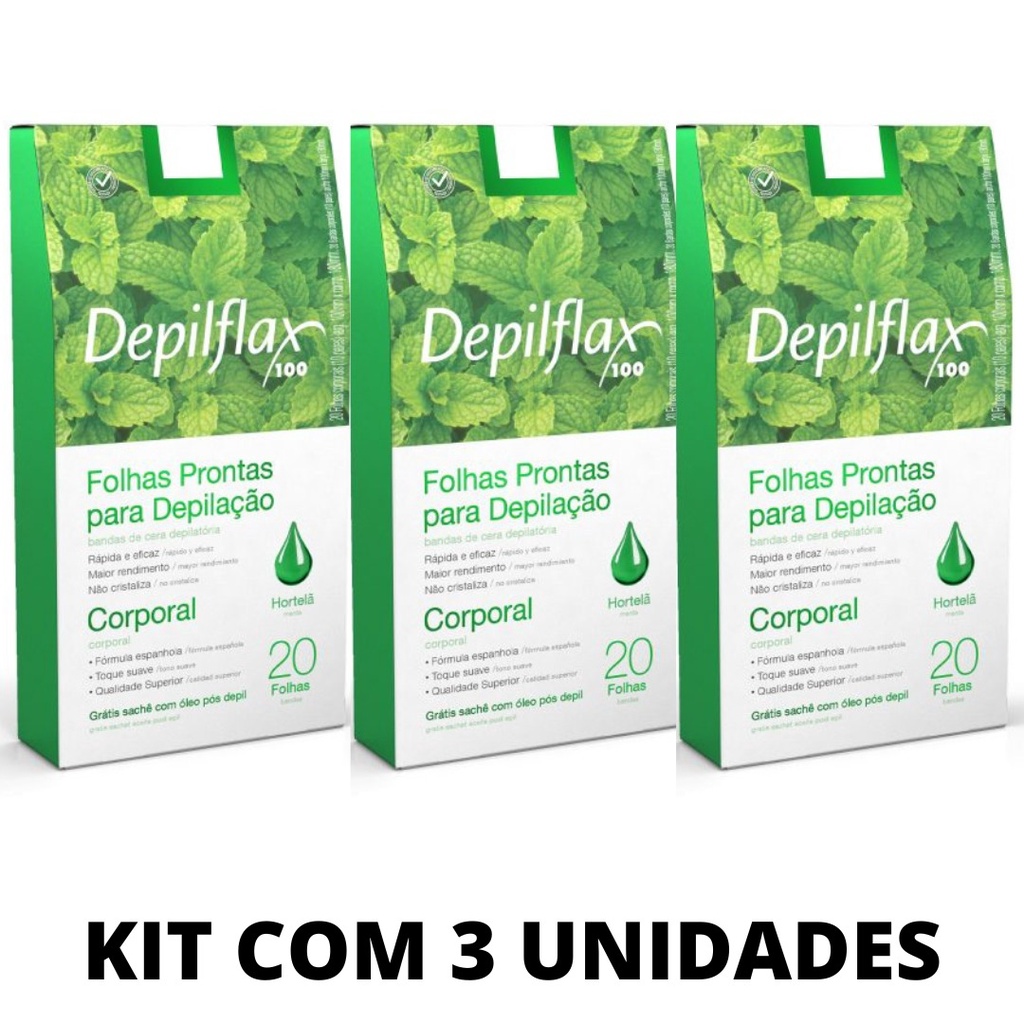 Kit 3 Caixas Folhas Depilatórias Corporal Hortelã 60 Unidades Depilflax em Oferta na Shopee