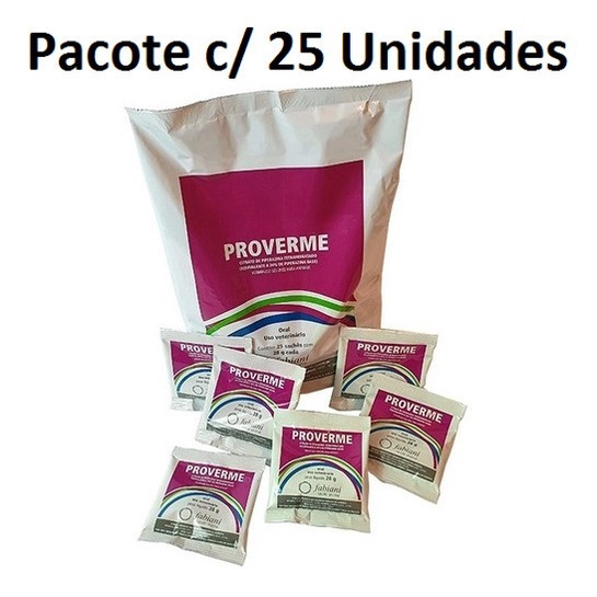 Kit 25 Vermífugo Solúvel Proverme Fabiani Saúde Animal - 28 g