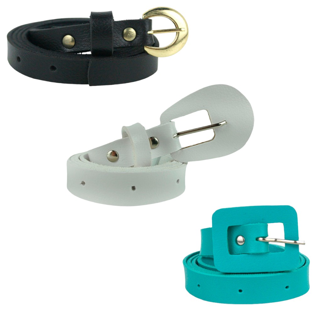 Kit 3 Cinto Feminino De Couro PU, Contém 1 Cinto Fino Preto Fivela Dourada Delicado Com Passante, 1 Cinto Branco Fivela Meia Lua E Cinto Com Fivela Quadrada Colorido, Ajustável Com Passante, Combina Com Vestido, Saia, Calças, Cardigan E Peças Em Jeans