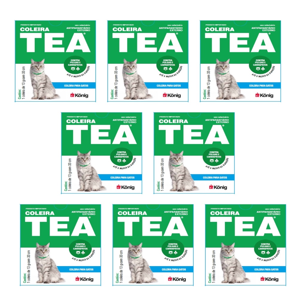 8 Coleira Tea 327 Gatos 13g C/ 33cm Coleira para Gato Antipulgas