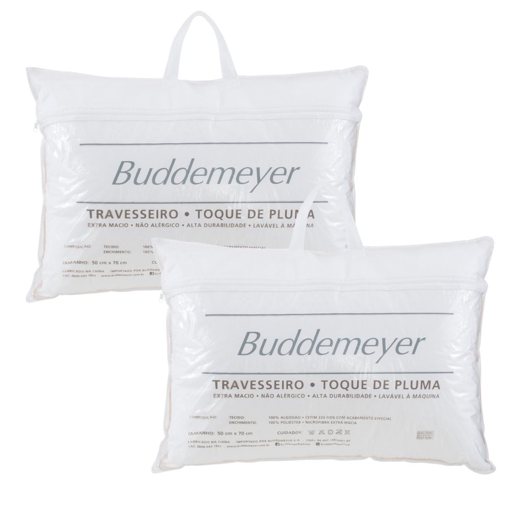 Kit 02 Travesseiros Buddemeyer Toque de Pluma 100% Algodão 233 Fios