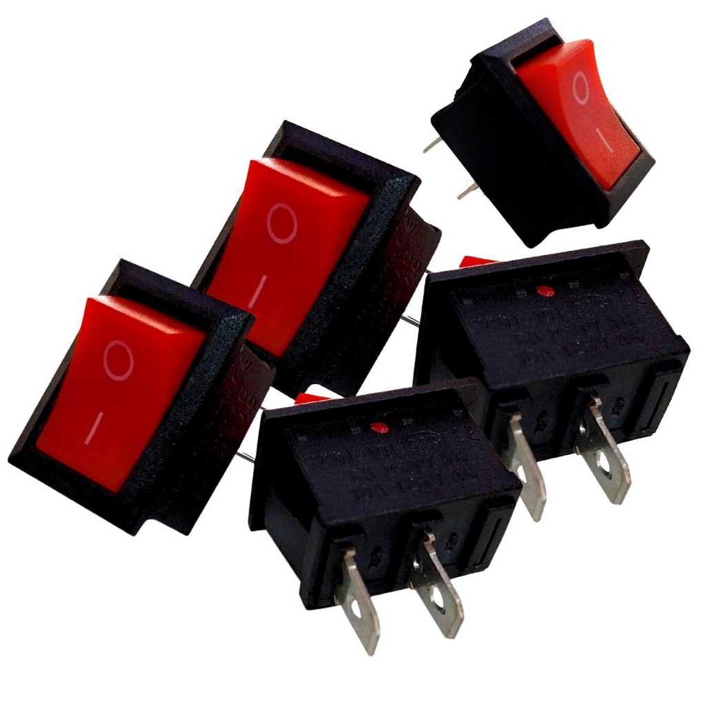 Kit 5 Interruptores Chave tic tac Kdc Vermelha OnOff 2 Posição Liga e Desliga Botão Gangorra Preto
