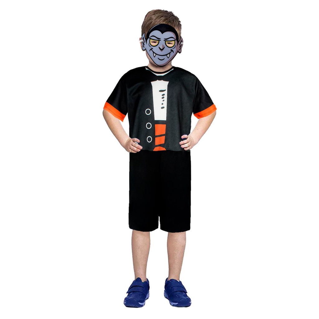Fantasia Conde Drácula Infantil Macacão Curto Com Máscara