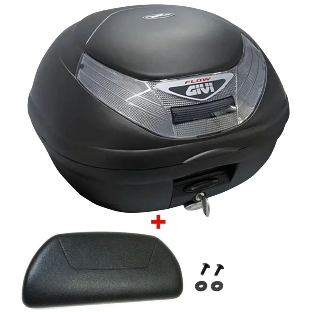 Baú Givi E350nt Monolock Flow Fumê 35 Litros + Encosto Traseiro Givi