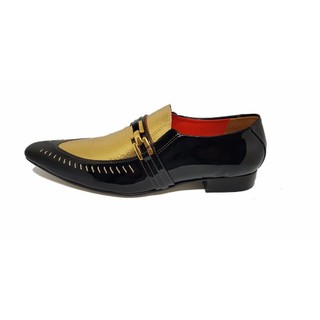 Sapato Masculino Italiano em Couro Social Executivo Dourado Guiné Bico Fino Ref: 308 Dourado