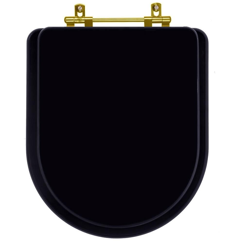Assento Sanitário Poliéster Link Preto Fosco para vaso Deca Com Ferragem Dourada