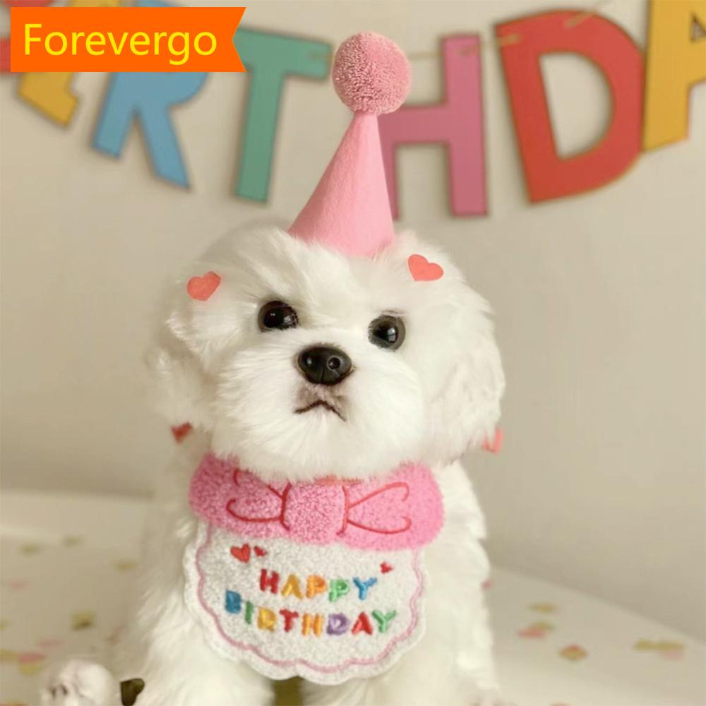 forevergo Pet Birthday Costume Dog Feliz Aniversário Chapéu Babete Acessório Para Festa Decoração Gato Q2W2