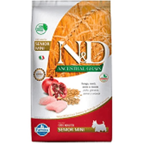 Ração Farmina N&D Ancestral Grain para Cães Sênior de Raças Pequenas sabor Frango e Romã 800g