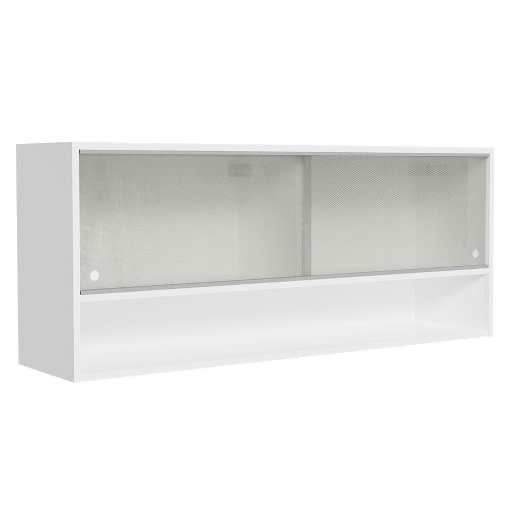 Armário Aéreo 120cm 2 Portas Correr Vidro Pontilhado 1 Nicho Branco Cozinha Glam