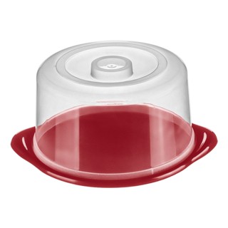 Porta Bolo Plástica Redonda com Tampa Vermelha 24,4cm Casar Sanremo