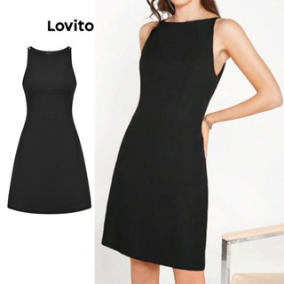 Lovito Elegante Vestido Feminino Liso Básico L68ED233 (Preto)